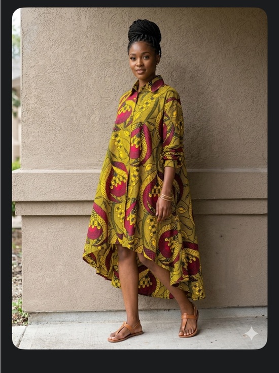 Advance Apparels Dresses & Skirts - Advance Apparels Yellow & Burgundy Printed High-Low Shirt Dress